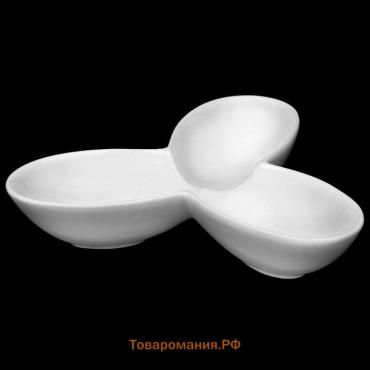Менажница 3 ячейки Wilmax, d=17 см, фарфор, белая
