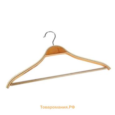 Плечики - вешалка для одежды , 44×23 см, деревянная сорт А, с перекладиной, антискользящее покрытие, светлое дерево