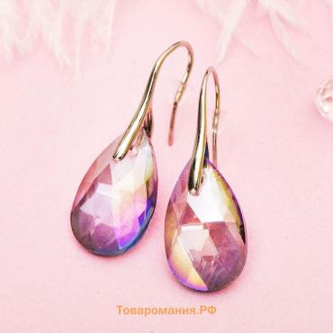 Серьги со стразами «Иллюзион» эксклюзив капля, радужные в золоте