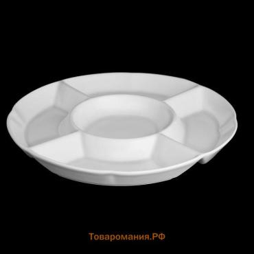 Менажница 5 ячеек Wilmax, d=24.5 см, фарфор, белая