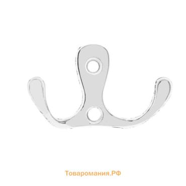 Крючок мебельный ТУНДРА TKd=005, двухрожковый, хром, 5 шт.