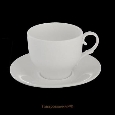 Чайная пара фарфоровая Wilmax, 2 предмета: чашка 330 мл, блюдце d=15,6 см, цвет белый
