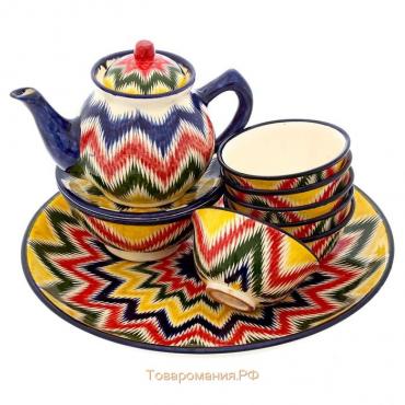 Набор чайный Риштанская керамика "Атлас №1", 9 предметов (чайник 1л, пиалы 0,3л), микс