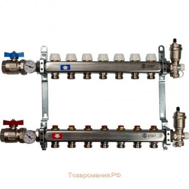 Коллекторная группа STOUT SMS 0912 000007, 1"х3/4", 7 выходов, без расходомеров, нерж сталь