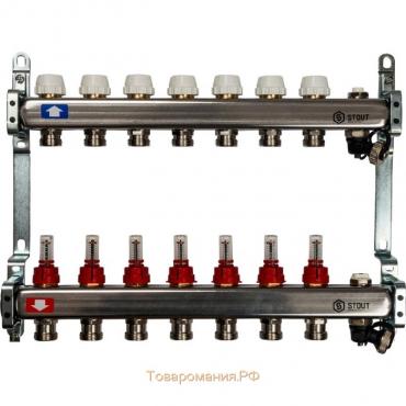 Коллектор STOUT SMS-0927-000007, 7 выходов, с расходомерами, выпускной клапан, нерж. сталь