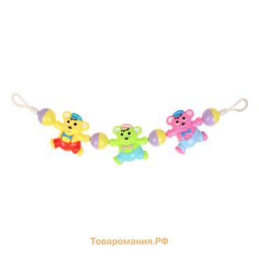 Растяжка Крошка Я «Забавные зверята» на кроватку/коляску, 3 игрушки с погремушками