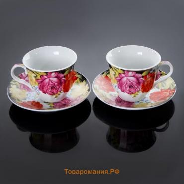 Сервиз чайный керамический «Роспись», 4 предмета: 2 чашки 210 мл, 2 блюдца d=14 см