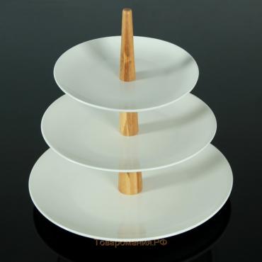 Блюдо керамическое 3-х ярусное «Эстет», d=31/26/20 см, цвет белый