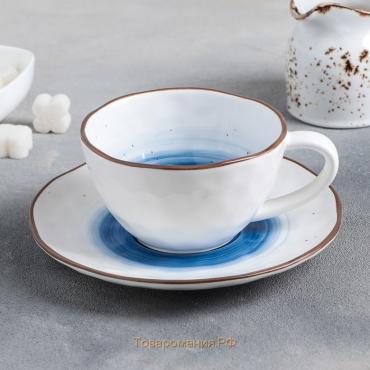 Чайная пара фарфоровая «Космос», 2 предмета: чашка 250 мл, блюдце d=16 см, цвет синий
