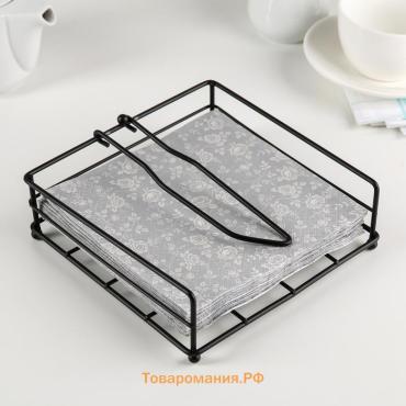 Салфетница  «Столовые приборы», с держателем, 17.5×18×6 см, чёрная