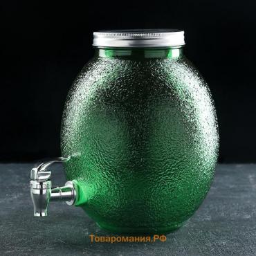 Диспенсер для напитков «Фреш», 4 л, 21×16×24 см, стекло, зелёный