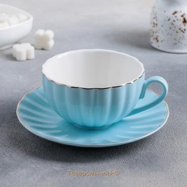 Чайная пара фарфоровая «Вивьен», 2 предмета: чашка 200 мл, блюдце d=15 см, цвет голубой