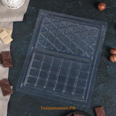 Форма для шоколада «Плитка», пластик, 26.8×21×1 см, 2 ячейки 17×10 см, прозрачная