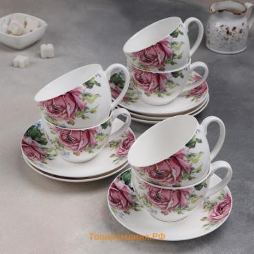 Сервиз фарфоровый чайный «Роза», 12 предметов: чашка 250 мл, блюдце d=15 см