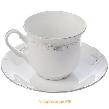 Чашка 230 мл с блюдцем 155 мм высокая Constance, декор «Серый орнамент, отводка платина», 230 мл