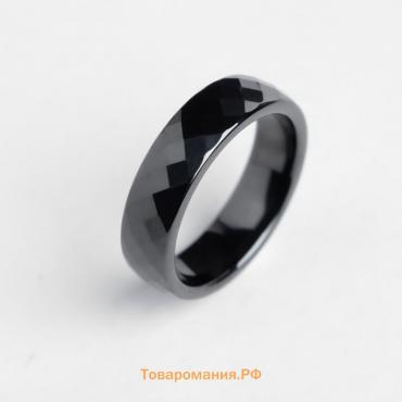 Кольцо керамика «Минимал» огранка прямоугольник мелкий, 6 мм, чёрное, 18 размер