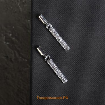 Серьги со стразами «Геометрия» тонкий цилиндр, белые в серебре
