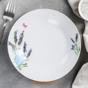 Тарелка керамическая пирожковая «Лаванда», d=17,5 см, цвет белый