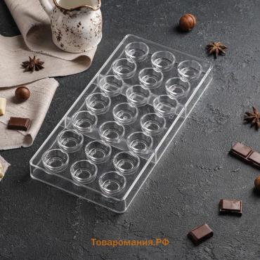 Форма для конфет и шоколада KONFINETTA «Тоффи. Круг», 27.5×17.5×2.5 см, 21 ячейка 2.5×1.5 см, прозрачная