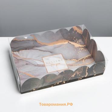 Коробка для печенья, кондитерская упаковка с пластиковой крышкой, «Мрамор», 20 х 30 х 8 см