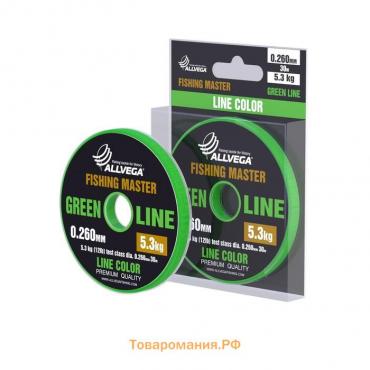 Леска монофильная ALLVEGA Fishing Master, диаметр 0.260  мм, тест 5.3 кг, 30 м, зеленая