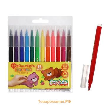 Фломастеры 12 цветов "Каляка-Маляка", трёхранные, легкосмываемые ФТГКМ12