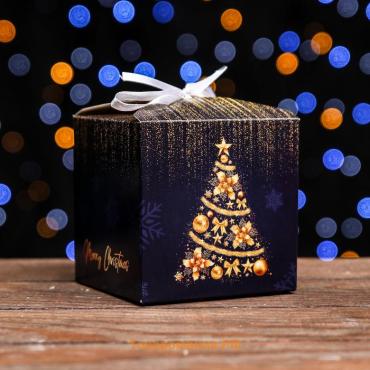 Коробка складная, подарочная новогодняя Merry christmas 10×10×10 см