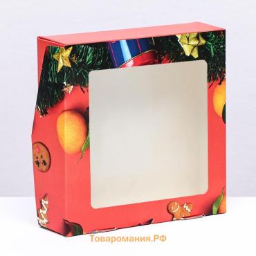 Коробка подарочная новогодняя складная с окном «Апельсин», 15×15×4 см